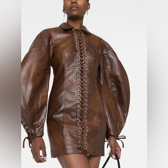 ROTATE BIRGER CHRISTENSEN Lace-up distressed faux leather mini dress - Picture 3 of 16